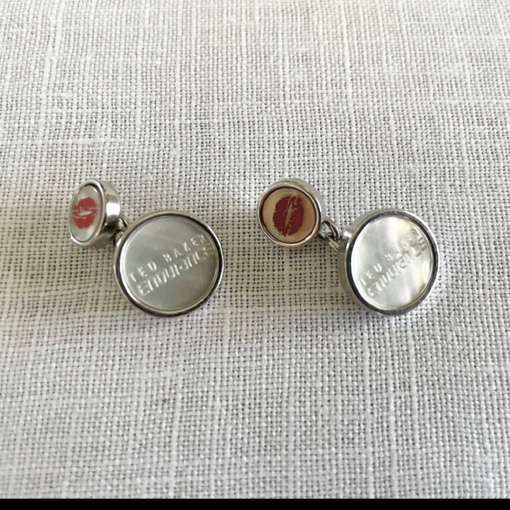 Ted Baker Endurance Men's Silver Red Lip Mother of Pearl Cufflinks